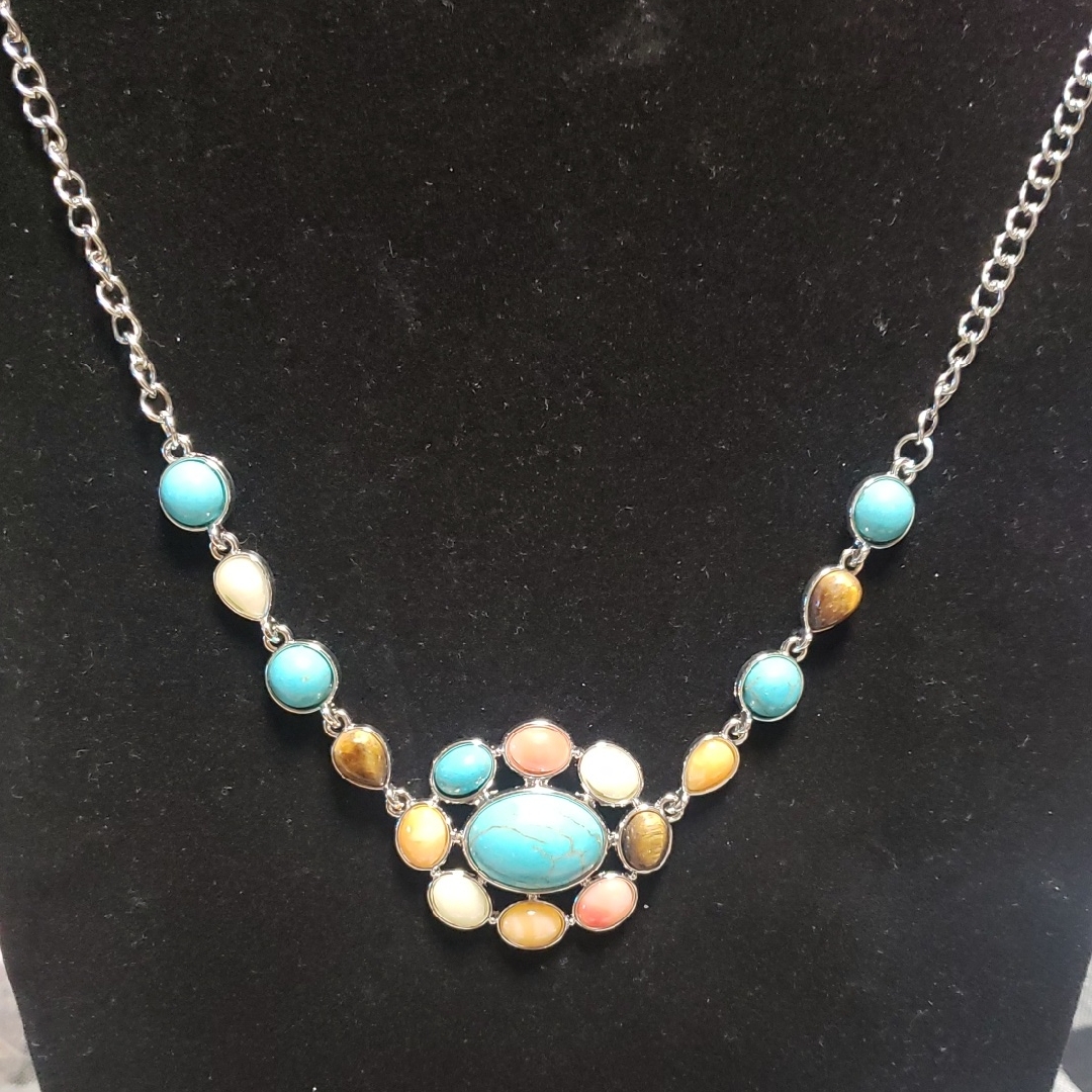 Chic Turquoise And Brown Gemstone Necklace 22$